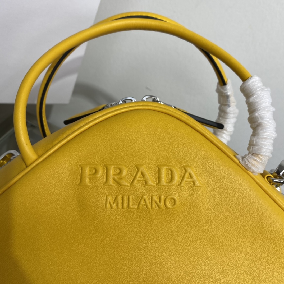 Prada Triangle Leather Shoulder Bag Tote Yellow 1BB082